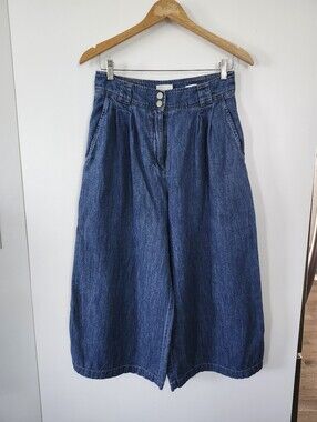 WRAP LONDON Women's Size 4 Wide Leg Denim Lightweight Culottes Natural Fiber